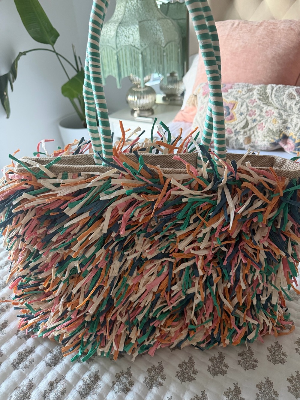 Multicolor Fringe Straw Tote Bag - Picture 2 of 7